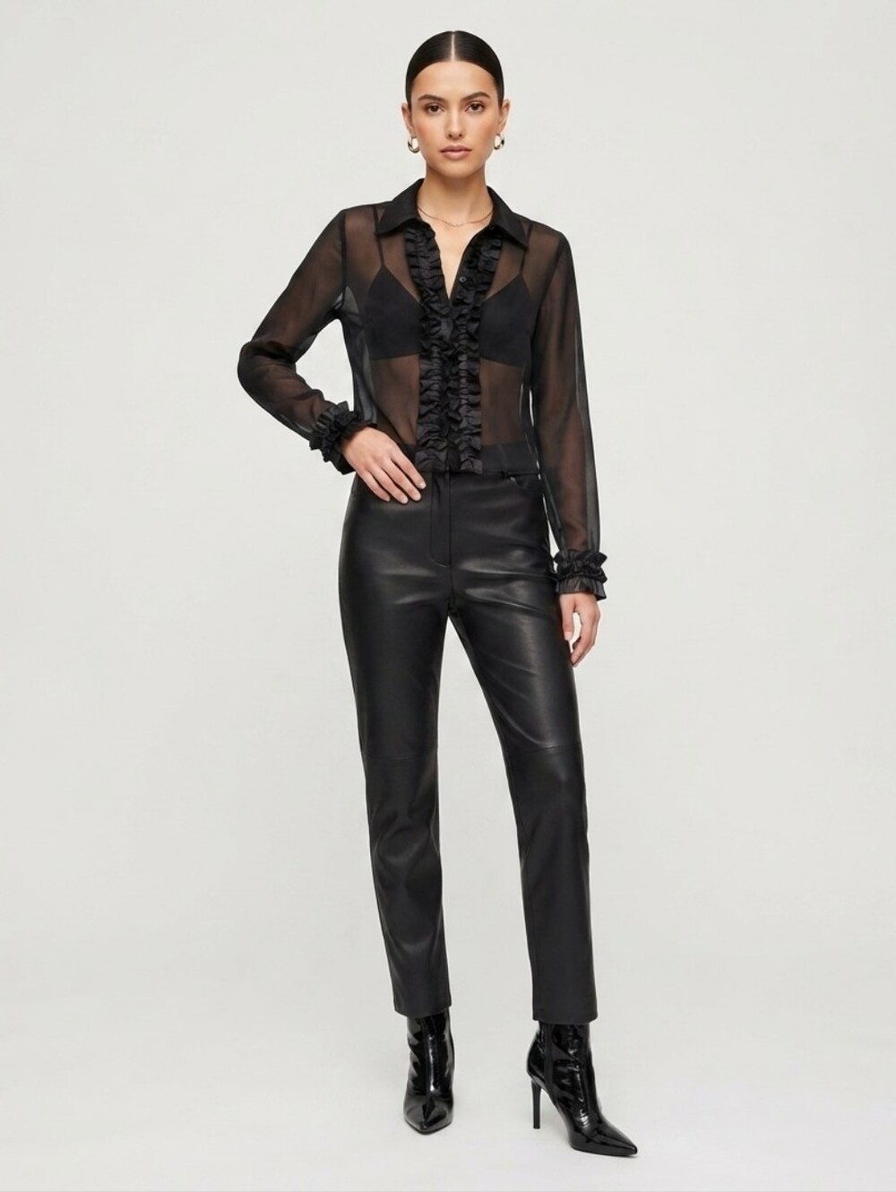 NEW Black Sheer Long Sleeve Blouse Size M/L